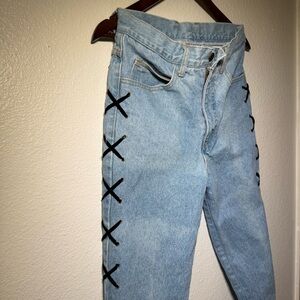 Classic Blue Lace-Up Straight Leg Jeans